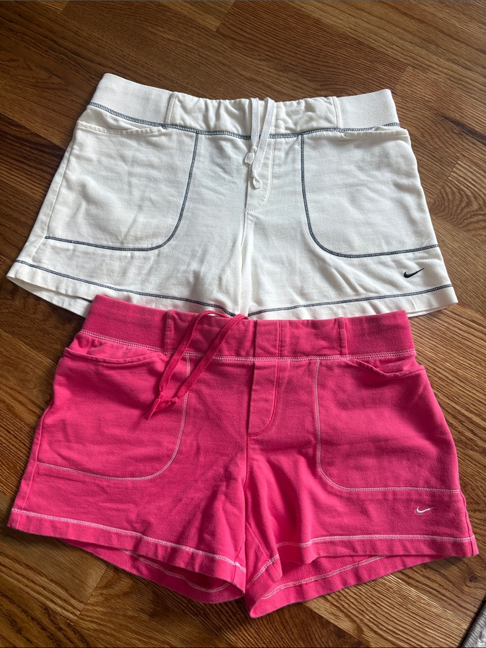 Nike Women's bundle of 2 Cotton Terry Drawstring Shorts sporty White Hot Pink M